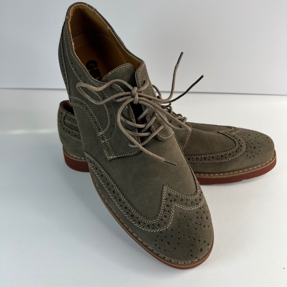 GBX Tweed Brogue Wingtip Oxford Shoes Men 10.5M Gray Suede Lace Up Preppy‎ Dress
